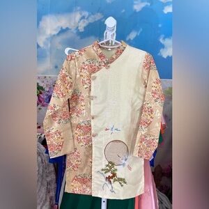 ao dai be trai, Vietnamese boy’s modern contemporary long dress top cream 2 6 8